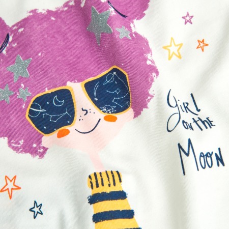 Tricou maneca lunga fete, imprimeu fetita cu par mov, alb, Boboli [3]