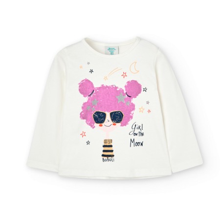 Tricouri maneca lunga - Tricou maneca lunga fete, imprimeu fetita cu par mov, alb, Boboli