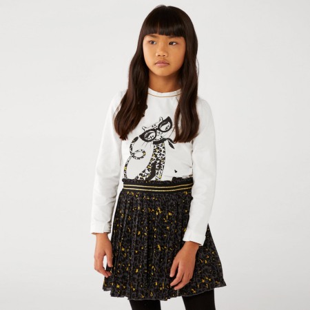 Tricou maneca lunga fete, imprimeu pisicuta, strasuri negre, Boboli [2]