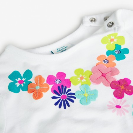 Tricou maneca lunga fete, imprimeu si aplicatii florale, bumbac better cotton, alb, Boboli [2]