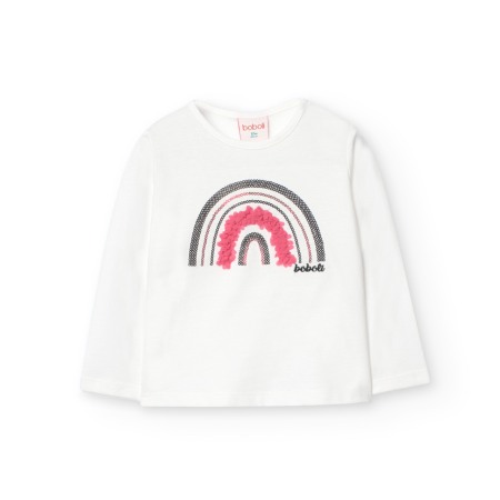 Tricouri maneca lunga - Tricou maneca lunga fetite, aplicatii florale si paiete, alb, brand Boboli