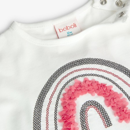 Tricou maneca lunga fetite, aplicatii florale si paiete, alb, brand Boboli [2]
