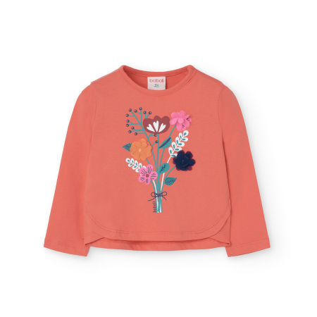 Colectie fete/ baieti toamna-iarna - Tricou maneca lunga fetite, bumbac better cotton, imprimeu floral, orange, brand Boboli