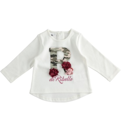 OUTLET - Tricou maneca lunga fetite, R camuflaj, flori grena, iDO