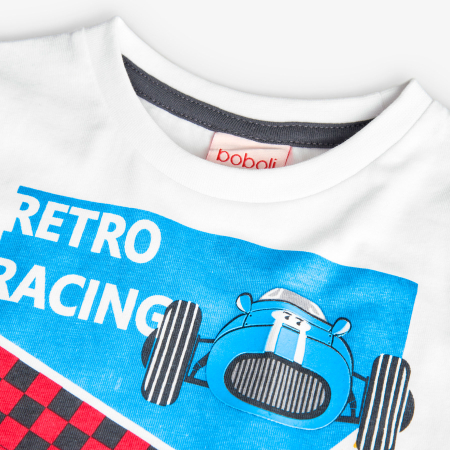Tricou maneca scurta baiat 1-8 ani, racing car, alb, brand Boboli [2]