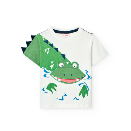 Tricouri maneca scurta - Tricou maneca scurta baieti 1-8 ani, bumbac better cotton, imprimeu aligator, brand Boboli