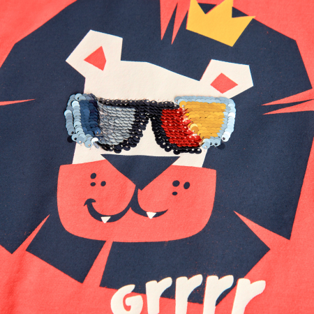 Tricou maneca scurta, baieti 1-8 ani, imprimeu leu cu paiete, orange, brand Boboli [4]