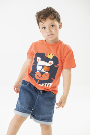 Colectie fete/ baieti primavara-vara - Tricou maneca scurta, baieti 1-8 ani, imprimeu leu cu paiete, orange, brand Boboli