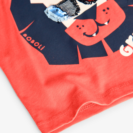 Tricou maneca scurta, baieti 1-8 ani, imprimeu leu cu paiete, orange, brand Boboli [5]