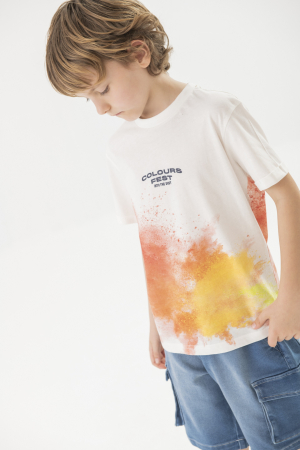 Colectie fete/ baieti primavara-vara - Tricou maneca scurta baieti 4-14 ani, bumbac, degrade, bej, brand Boboli