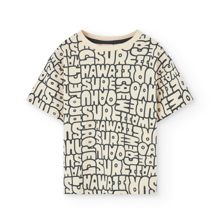 Colectie fete/ baieti primavara-vara - Tricou maneca scurta baieti 4-14 ani, imprimeu text, bej, brand Boboli