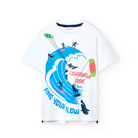 Colectie fete/ baieti primavara-vara - Tricou maneca scurta baieti, bumbac better cotton, imprimeu surferi, brand Boboli