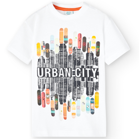 Colectie fete/ baieti primavara-vara - Tricou maneca scurta baieti, bumbac, URBAN CITY, alb, brand Boboli