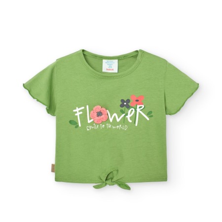 Tricou maneca scurta fete, bumbac better cotton, imprimeu floral, verde, Boboli [1]