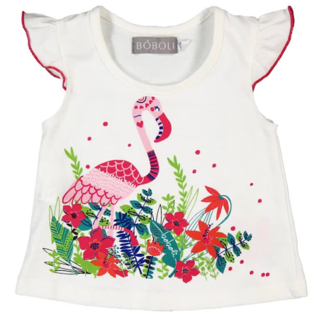 OUTLET ↗ 60% - Tricou maneca scurta fete, bumbac,imprimeu flamingo, Boboli