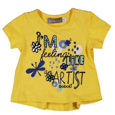 OUTLET ↗ 60% - Tricou maneca scurta fete, bumbac,imprimeu floral, galben, Boboli