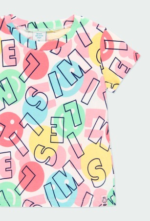 Tricou maneca scurta fete, bumbac, imprimeu litere, multicolor, Boboli [2]