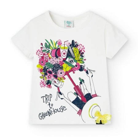 Tricouri maneca scurta - Tricou maneca scurta fete, imprimeu floral, alb,Boboli