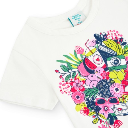 Tricou maneca scurta fete, imprimeu floral, alb,Boboli [3]