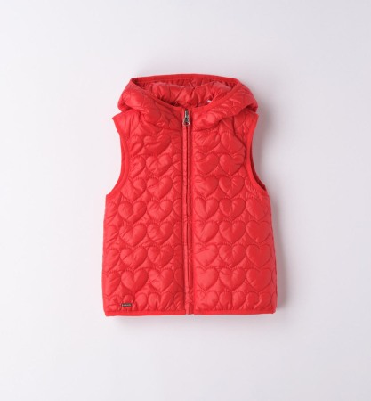 Fete/Baieti 2- 16 ani - Vesta fete antivant cu gluga, subtire, matlasata, inimioare, rosie, brand Sarabanda