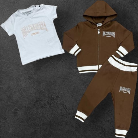 Hainute Copii - Combleu DG  3 Piese Maro + Alb