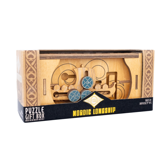 Cutie puzzle IQ din lemn cu mecanism secret - Nordic Longship Secret Box [4]