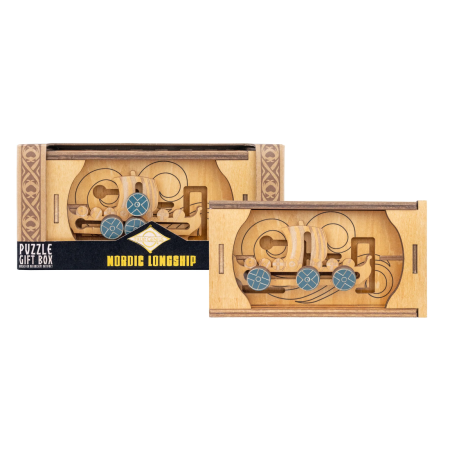 Jocuri IQ - Cutie puzzle IQ din lemn cu mecanism secret - Nordic Longship Secret Box