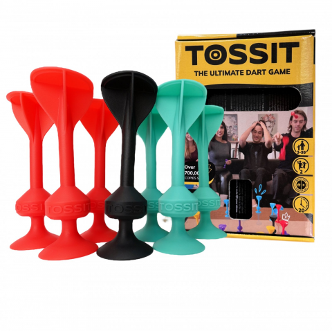 Tossit - Joc de Darts cu Ventuze, Tossit, set de 7, rosu-turcoaz
