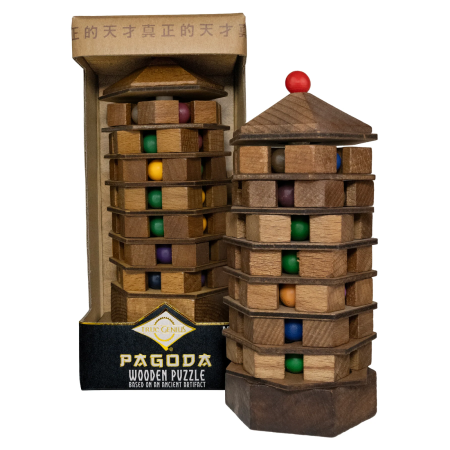 Produse - Joc logic IQ 3D din lemn cu bile - Chinese Pagoda
