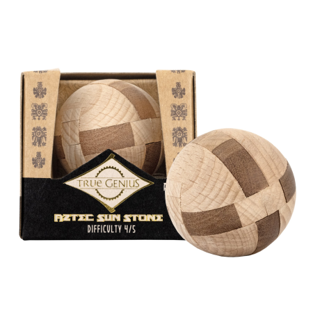 Jocuri IQ - Joc logic IQ 3D din lemn, puzzle sferic - Aztec Sun Stone