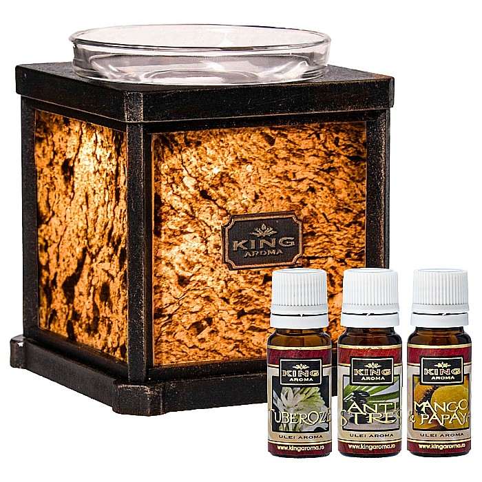 Difuzor aromaterapie STONE Ardezie cu lumanare + 3 uleiuri aromaterapie 10 ml [2]