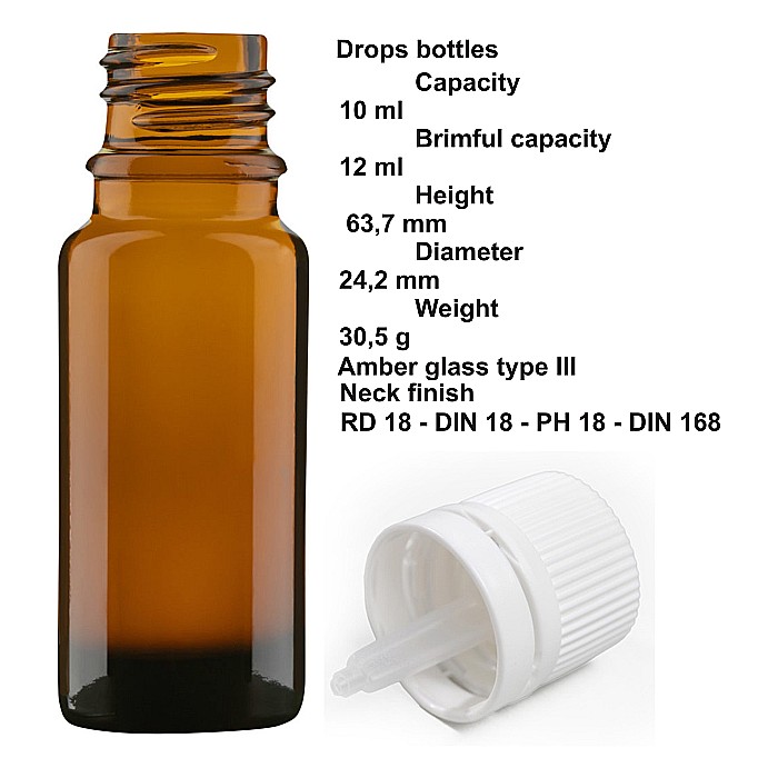 Set 15 buc Sticlute brune cu picurator si capac alb, 10ml [6]