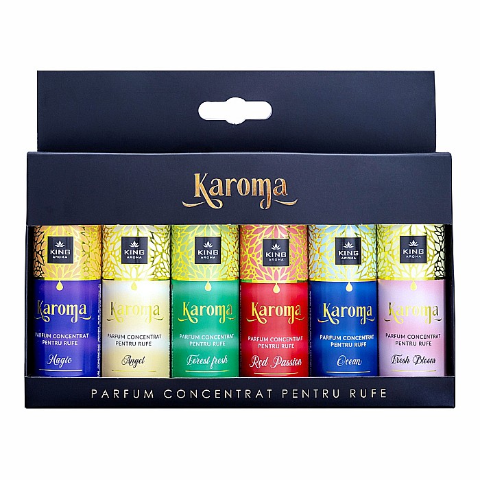 Set 6 Parfumuri concentrate pentru rufe, KAROMA - Magic, Angel, Forest Fresh, Red Passion, Ocean, Fresh Bloom, 6 x 50 ml [1]