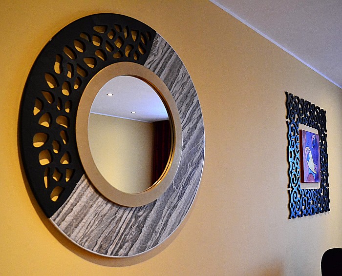 Oglinda moderna decorativa de lux, de perete, rotunda 90cm, din MDF placat, Kingaroma, Marble [6]