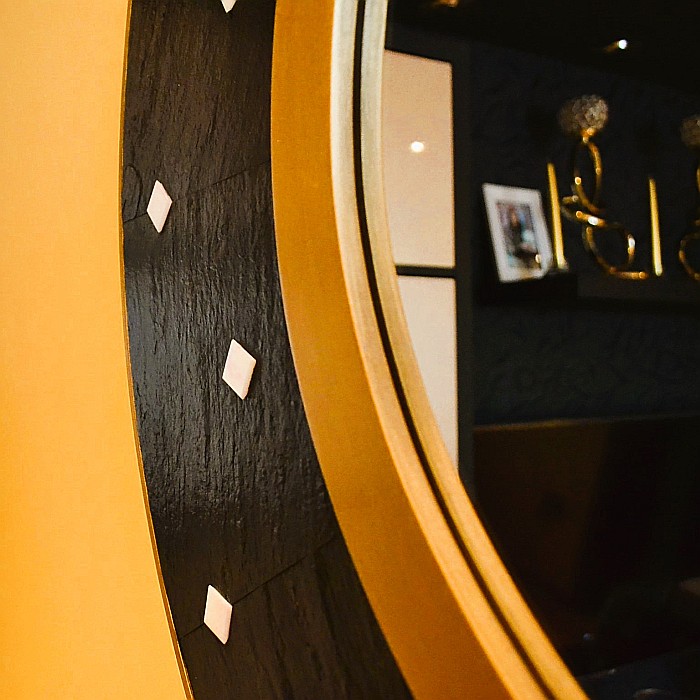 Oglinda decorativa de lux, de perete, rotunda 90cm, din MDF placat, Kingaroma, Ardezie Black [5]