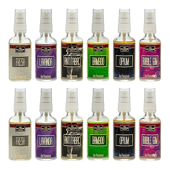 Pachet 12 Odorizante auto Kingaroma: Antitabac, Bamboo, Bubble Gum, Fresh, Lavanda, Opium, 50 ml [1]