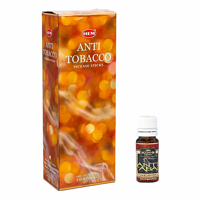 Pachet 120 betisoare parfumate HEM Antitabac si Ulei aromaterapie Antitabac Kingaroma, 10 ml [1]