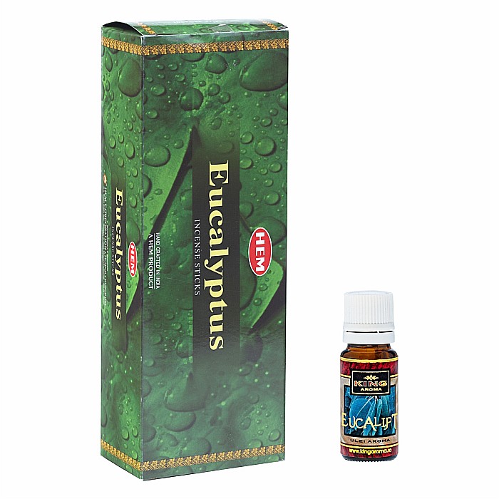 Pachet 120 betisoare parfumate HEM Eucalipt si Ulei aromaterapie Eucalipt Kingaroma, 10 ml [1]
