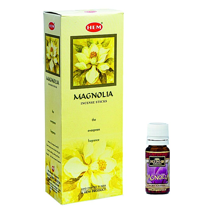 Pachet 120 betisoare parfumate HEM Magnolie si Ulei aromaterapie Magnolie Kingaroma, 10 ml [1]