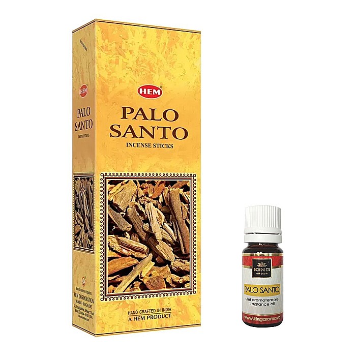 Pachet 120 betisoare parfumate HEM Palo Santo si Ulei aromaterapie Palo Santo Kingaroma, 10 ml [1]