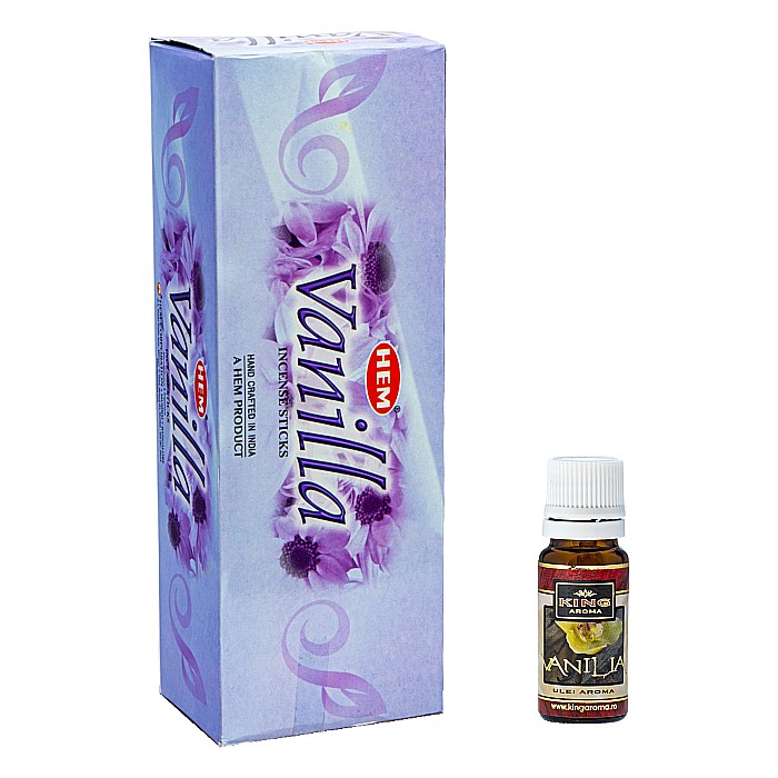 Pachet 120 betisoare parfumate HEM Vanilie si Ulei aromaterapie Vanilie Kingaroma, 10 ml [1]