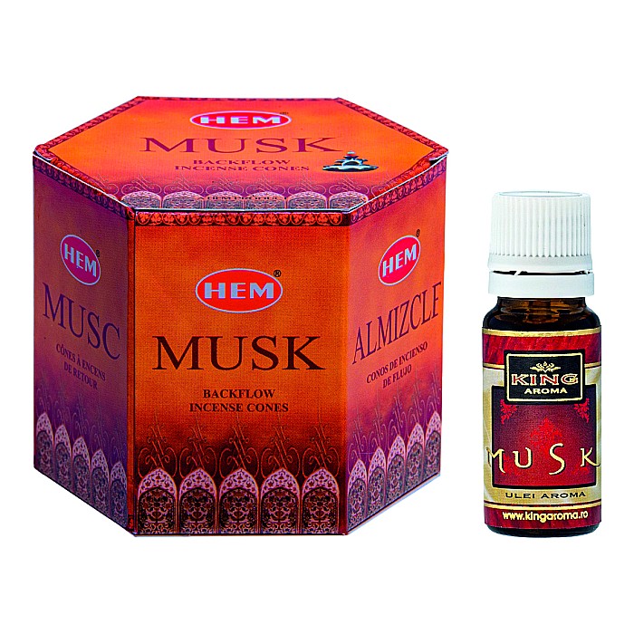 Pachet 40 Conuri parfumate Backflow HEM Musk si Ulei aromaterapie Musk Kingaroma, 10 ml [1]