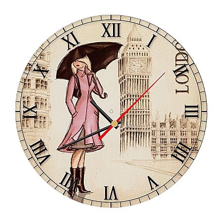 Decorațiuni & Cadouri - Ceas de perete MDF Doamna cu umbrela