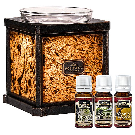 Difuzor aromaterapie STONE Ardezie cu lumanare + 3 uleiuri aromaterapie 10 ml [1]