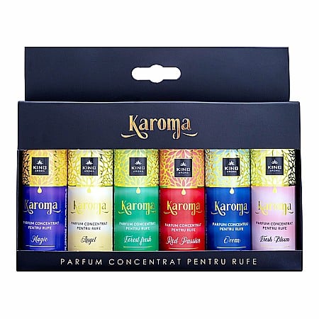 PARFUMURI DE RUFE - Set 6 Parfumuri concentrate pentru rufe, KAROMA - Magic, Angel, Forest Fresh, Red Passion, Ocean, Fresh Bloom, 6 x 50 ml