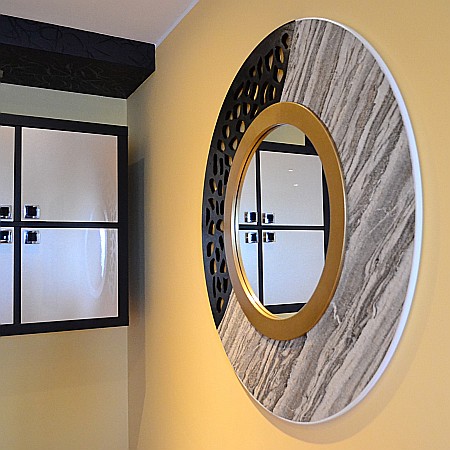 Oglinda moderna decorativa de lux, de perete, rotunda 90cm, din MDF placat, Kingaroma, Marble [3]