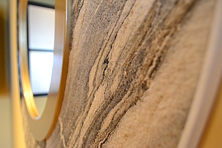 Oglinda moderna decorativa de lux, de perete, rotunda 90cm, din MDF placat, Kingaroma, Marble [6]