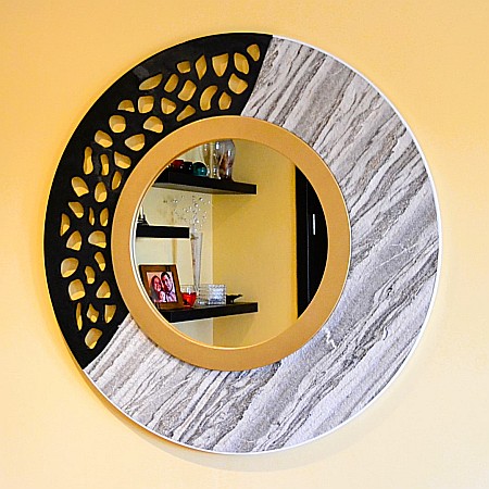 Decorațiuni & Cadouri - Oglinda moderna decorativa de lux, de perete, rotunda 90cm, din MDF placat, Kingaroma, Marble