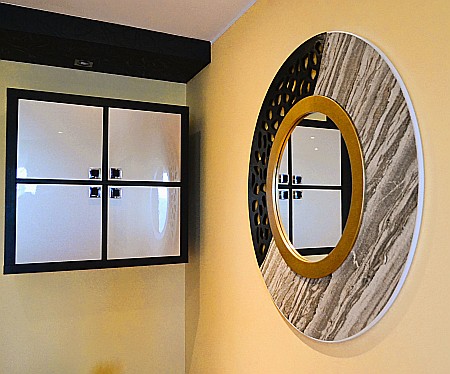 Oglinda moderna decorativa de lux, de perete, rotunda 90cm, din MDF placat, Kingaroma, Marble [2]