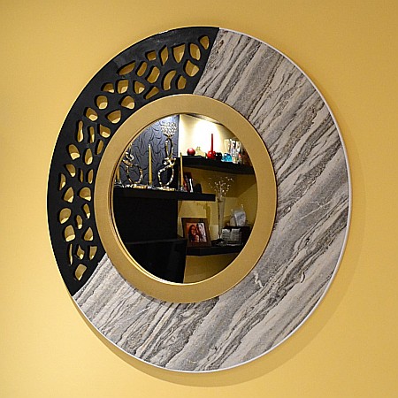 Oglinda moderna decorativa de lux, de perete, rotunda 90cm, din MDF placat, Kingaroma, Marble [4]